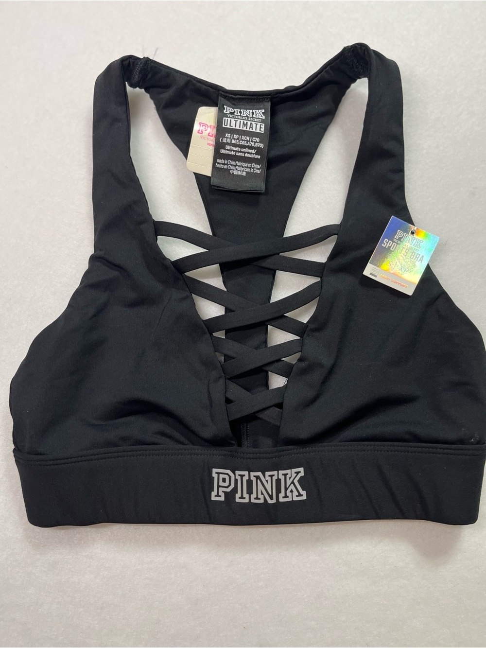 PINK Victoria's Secret Black Crisscross Logo Sports Bra
